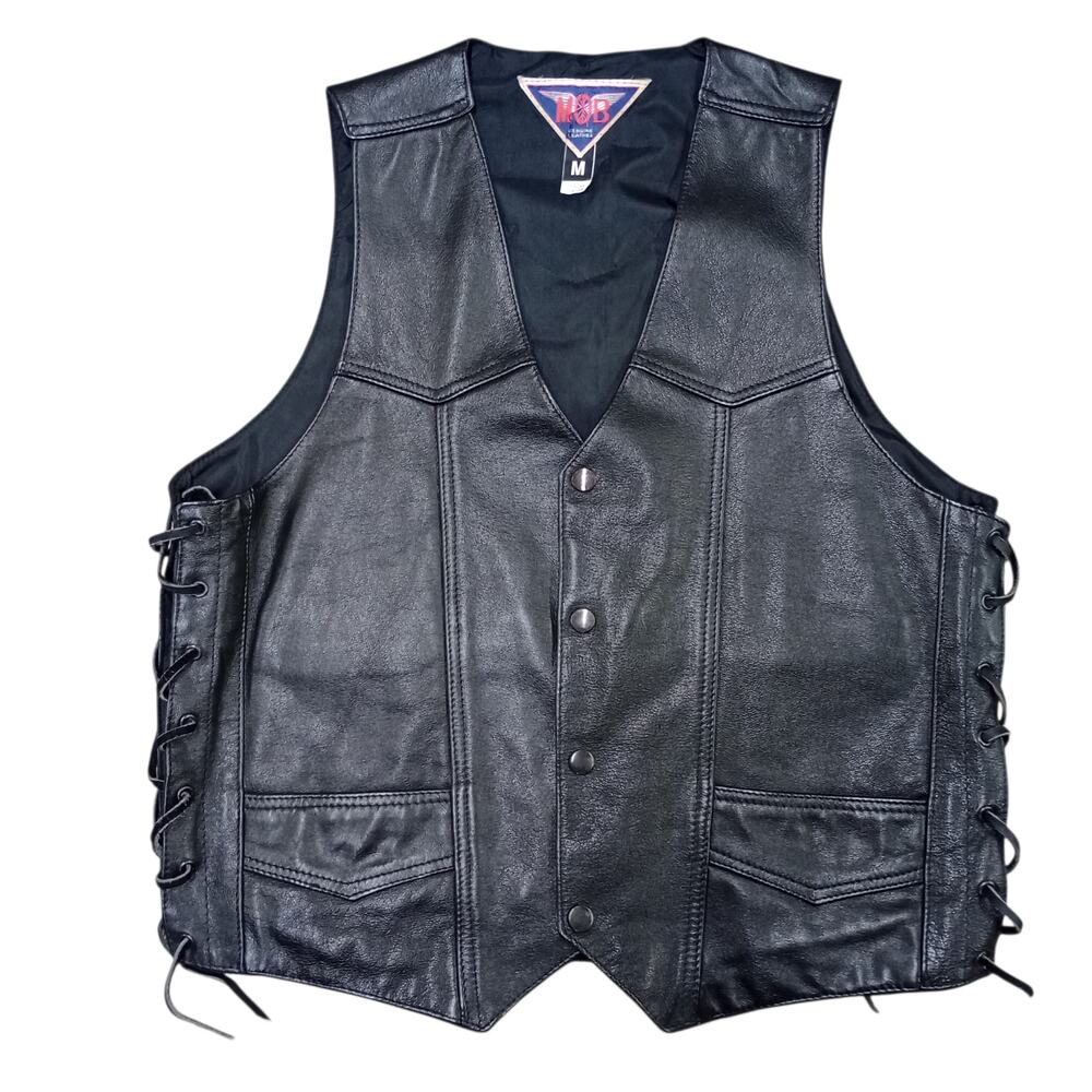 MOB Genuine Leather Vest Lace Up Sides Size M